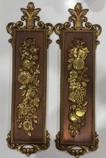 VTG 1970 SYROCO Gold FRUIT /Floral WALL PLAQUES 7221 /2 MCM Hollywood Regency picture