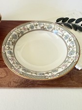 Noritake Miyoshi 7194 Rim Soup Bowl Ivory Floral Green Gold Trim Japan picture