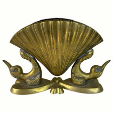 Vintage Large Heavy Brass Scalloped Planter w/ Birds Heart Design 14” picture