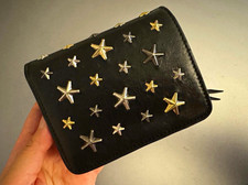 Jimmy Choo Regina Star Studded Wallet Black Leather Bifold w/ Box Pouch picture