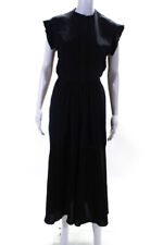 Chloe Womens Button Up Short SleeveCrew Neck SIlk Midi Dress Blue Black FR 40 picture