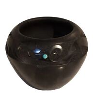 Dora Tse Pe Blackware Pot with Applied Turquoise Zia Pueblo New Mexico 1972 picture