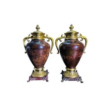 Pair Large Decorative Urn Pair Old World Neoclassical Mantel Decor Luxury Ranch picture