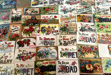 Huge~Lot of 70 Greetings~Postcards with~Words~To Family~Flowers~Big Letters~s748 picture