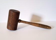 Vintage Primitive Wooden Woodworking Mallet Hand Turned Carpenter Tool Rustic picture