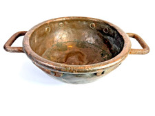 Antique Copper Cauldron Kettle 1800s Riveted Iron Handles Primitive 16 Lb picture