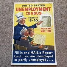 1937 United States Unemployment Census Uncle Sam Poster Depression Era WWII picture