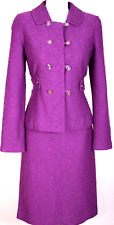 ST.JOHN Women Knit Tweed Purple Pink Boucle Jacket & Skirt Sz 12-14 picture