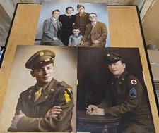 Vintage WWII Era U.S. Army Soldier Family Portrait Hand Colored Photo Lot Of 3  picture