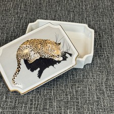 Vintage Leopard Enesco Japan 1978 Porcelain Trinket Box picture