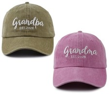 2PCS Grandma and Grandpa Est 2026 Hats for Grandparents, Adjustable Embroider... picture