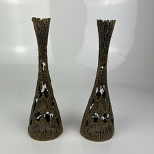 Vintage Wainberg Jerusalem Israel Brass Brutalist Shabbat Candle Holders Pair picture