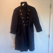 Vintage Romanian Military Surplus Uniform Wool Field Jacket Trench Coat Blue S picture