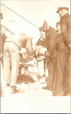 RPPC Real Photo US Navy Officers Checking Torpedo Propeller WWI Military KJ8 picture