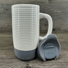 Ello Ceramic Travel Mug with Handle & Lid White Gray Microwavable 18 oz picture