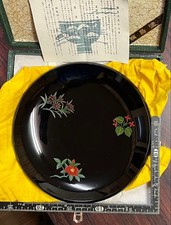 Wajima Lacquer Tray Black with Floral Motif Genuine Handcrafted Authentic picture