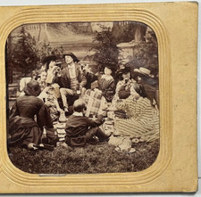 Victorian Group Picnic at the Park - Women and Men Enjoying Afternoon Stereoview picture