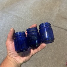 3 Antique Vick’s Base-Emb Pretty Cobalt Blue Medicinal Jars 1920s Era Nice Old picture