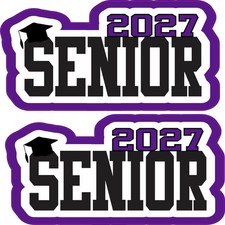 StickerTalk Purple 2027 Senior Graduation Cap Vinyl Sticker 4x2 inch picture