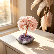 Rose Quartz Crystal Tree on Amethyst Geode Base Love & Calm Decor picture