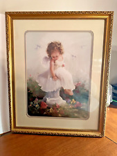 Home Interiors Little Girl Angel Framed Art Signed Birkenstock Homco Picture picture