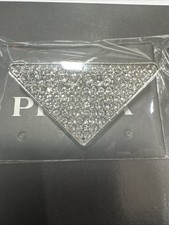 Prada Triangle Logo Brooch Pin Silver Tone Crystal Rhinestone Pavé Made in Italy picture