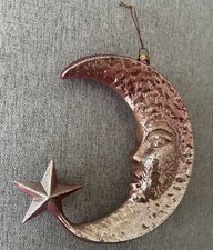 Vintage Anthropomorphic Chromium Crescent Moon Celestial Christmas Ornament picture
