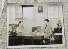 Vtg 1930s 1940s Office Scene Photo Men Talking at Desk Typewriter Sign Snapshot picture