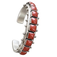 Native American Paul Livingston 925 Sterling Silver And Coral Cuff Bracelet picture