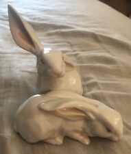 Herend 1991 Pair of White Rabbits Figurine Large #5269 Hand Painted Hungary picture