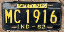 1962 Indiana License Plate-Safety Pays picture