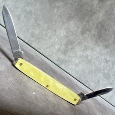 Vintage Camillus 2-Blade Pen Pocket Knife #42 Yellow Celluloid New York USA  picture