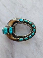 Vintage Native American Belt buckle turquoise and bear picture
