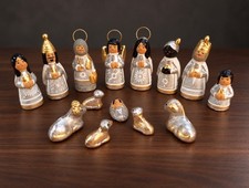 Nativity Set  silver Gold Christmas Figurines  Hand Paintef - Mexican Cly picture
