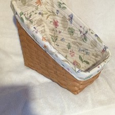Longaberger Handwoven Wood Storage Basket w/ Floral Fabric Liner 12in 1994 picture
