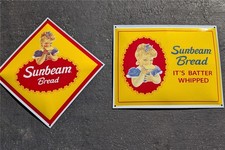 2 DIFFERENT SUNBEAM BREAD PORCELAIN SIGNS ITS BATTER WHIPPED ADVERTISING SIGNS picture
