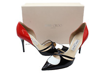 SI1028 Jimmy Choo Black Red White Patent Leather Lekker Pumps heels shoe sz 39 picture
