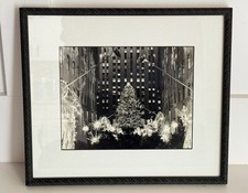 Vintage Signed Rockefeller Tree NYC Black White Photo Framed Christmas Art 14x12 picture
