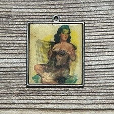 Vintage Risque Pinup Girl Lenticular Flicker Pendant 1950s Flashy Winky Charm picture