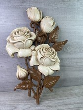 Vintage Syroco Inc. 1962 Off-White & Brown Rose Floral Wall Art Sculpture Decor picture