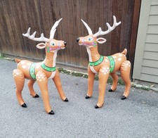 2 Vtg 1989 Intex Santa’s Reindeer Inflatable 43” Christmas Yard Decor/ TESTED picture