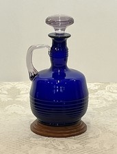 Vtg Cambridge Glass Tally-Ho Wine Decanter With Handle & Stopper Cobalt Blue USA picture
