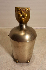 Vintage MCM Metal & Brass Cat Lidded Trinket Holder picture