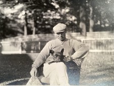 1910s Antique RPPC Photo MAN With His FRENCH BULLDOG Seated picture
