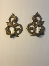 Vintage 1970s Ornate Sconces Gold Mold Ceramic Cast Wall Mount Candle Holder Set picture
