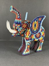 Large 10.5”Mexico/Mexican Huichol Art Brightly Beaded Elephant SIGNED picture