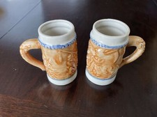 VINTAGE Mini Beer Steins (2) Made In Japan 4 Inches, Farmers, Sun, Rooster picture