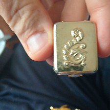Small Metal Hinged Pill Box with Chain, Floral Scroll Engraved Design picture