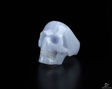 US Size 11# Gemstone Blue Lace Agate Hand Carved Skull Ring, Skull Jewelry picture