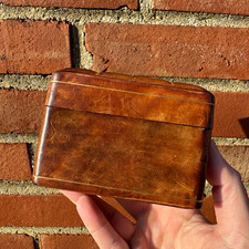 Vintage Italian Leather Playing Card Box Florence Italy 2 Deck Holder w/ Cards picture